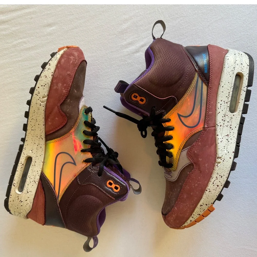 Nike sz 8.5 Women Air Max 1 Mid Sneaker Boot Deep Burgundy Iridescent Streetwear - Picture 5 of 12